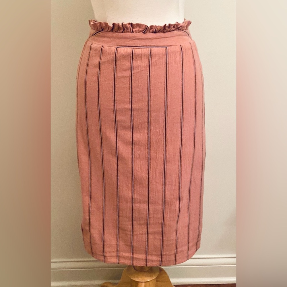 Polagram Mauve Black Striped S Romantic Chic Ruffle Paperbag Waist Pencil Skirt